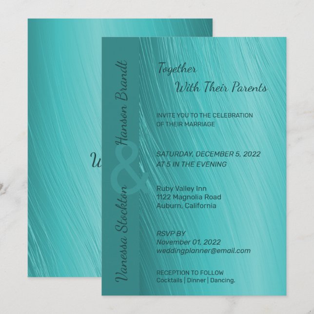 Zeitgenössische Aquamarine Hochzeitseinladung Einladung (Vorne/Hinten)