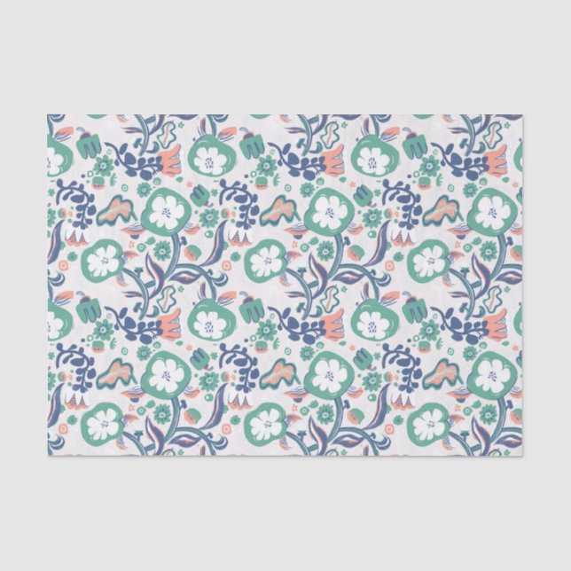 Zeitgenössische Blumendoodle drucken Seidenpapier (Vorderseite)