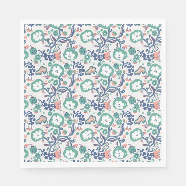 Zeitgenössische Blumendoodle drucken Serviette (Vorderseite)