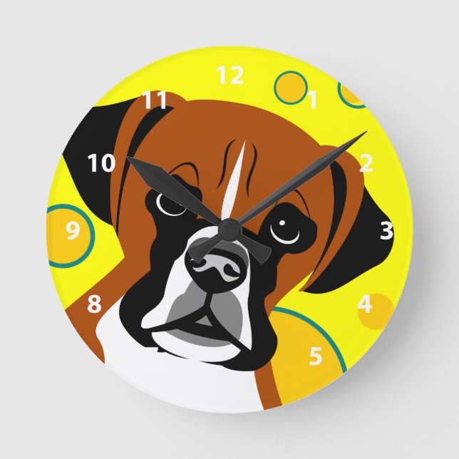 Zeitgenössische Boxer-Hunde-Geschenke Runde Wanduhr (Vorderseite)