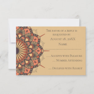 Zeitgenössische braune Pfirsich-Mandala-RSVP-Karte RSVP Karte