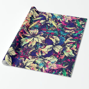 Zeitgenössische Chic-Wasserfarbe-Dragon Lilies Blu Geschenkpapier