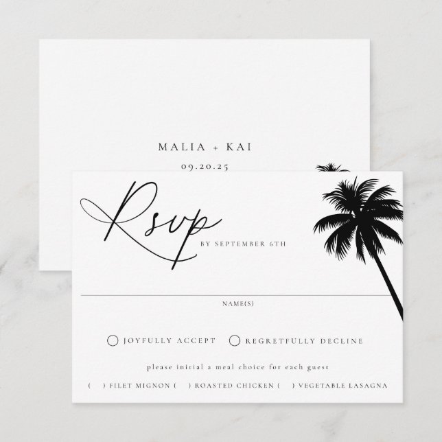 Zeitgenössische Coastal Chic Meal Choice Hochzeit RSVP Karte (Vorne/Hinten)