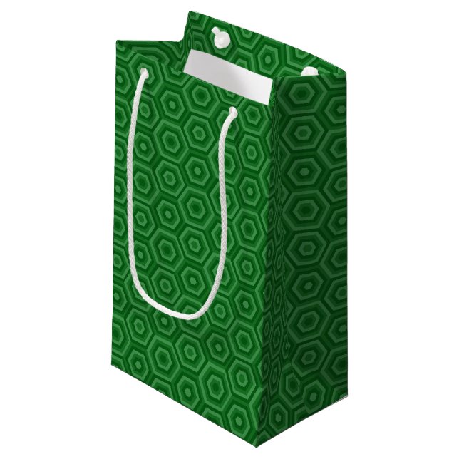 Zeitgenössische dreistönige grüne Hexagons Kleine Geschenktüte (Vorderseite Schrägansicht)
