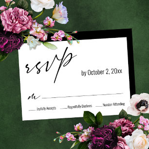 Zeitgenössische einfache Elegante Schwarze Hochzei RSVP Karte