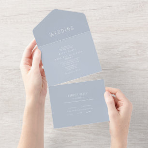Zeitgenössische einfache Hochzeit Dusty Blue All In One Einladung