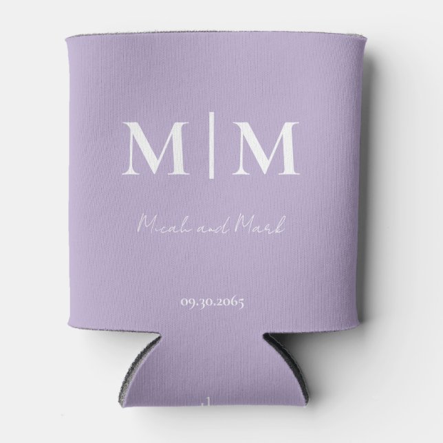 Zeitgenössische einfache Monogram-Lavendel-Hochzei Dosenkühler (Vorderseite)