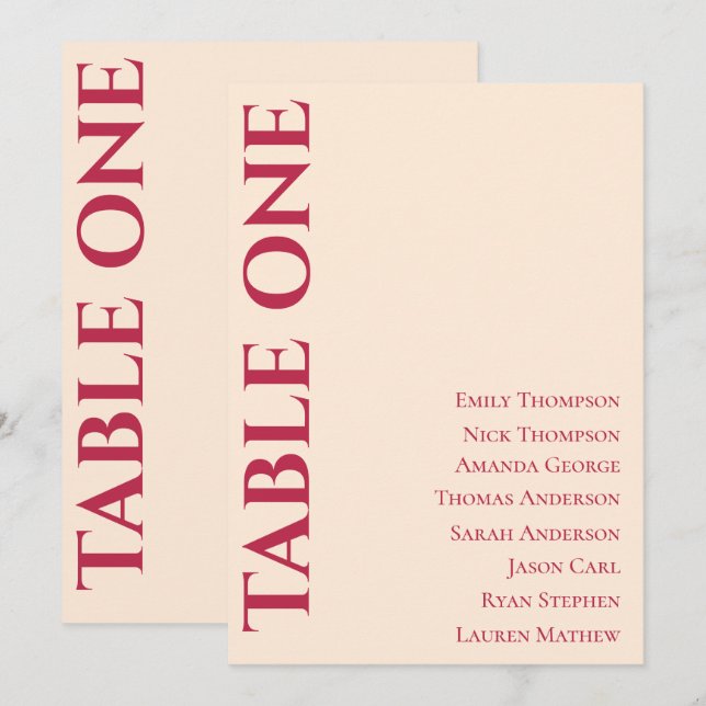 Zeitgenössische elegante Hochzeitstisch-Sitzkarte (Vorne/Hinten)