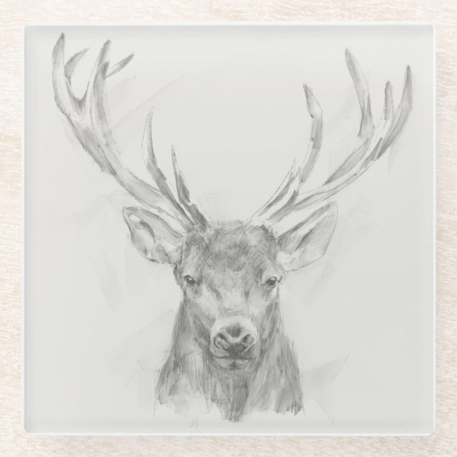 Zeitgenössische Elk Sketch Glasuntersetzer (Vorderseite)