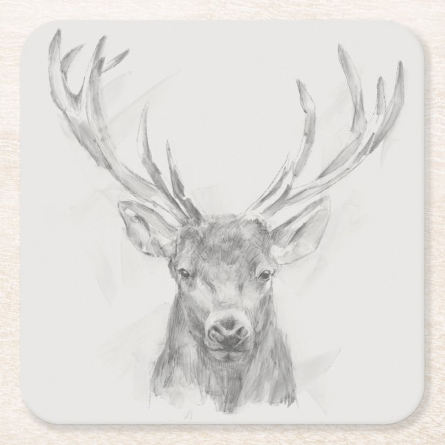 Zeitgenössische Elk Sketch Rechteckiger Pappuntersetzer (Vorderseite)