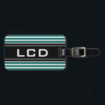 Zeitgenössische erste monogramm Gepäckanhänger<br><div class="desc">Personalisierte männliche 3 Buchstaben monogramm Reisegepäck Tag. Klassisches schwarz-aqua-grünes Stripmuster-Design mit mit Monogramm,  weißen Anfangsbuchstaben,  dh LCD. Elegante Geschenkidee für Männer. Manche Farbkombinationen. Horizontale Streifen in eigener Farbe. Modernes Label für klassische Taschen und Koffer.</div>