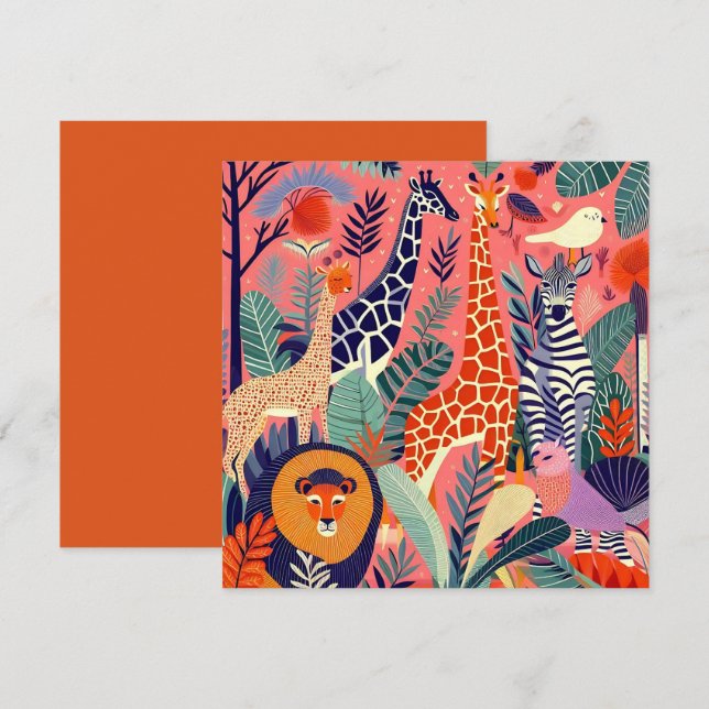 Zeitgenössische exotische Tiere und Vögel 1 pink Karte (Vorne/Hinten)