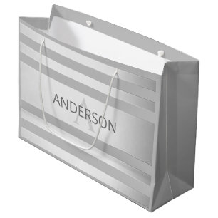 Zeitgenössische Faux-Silber-Ombre-Streifen & Grau Große Geschenktüte