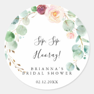 Zeitgenössische Florale Sip Sip Hooray Brautparty Runder Aufkleber