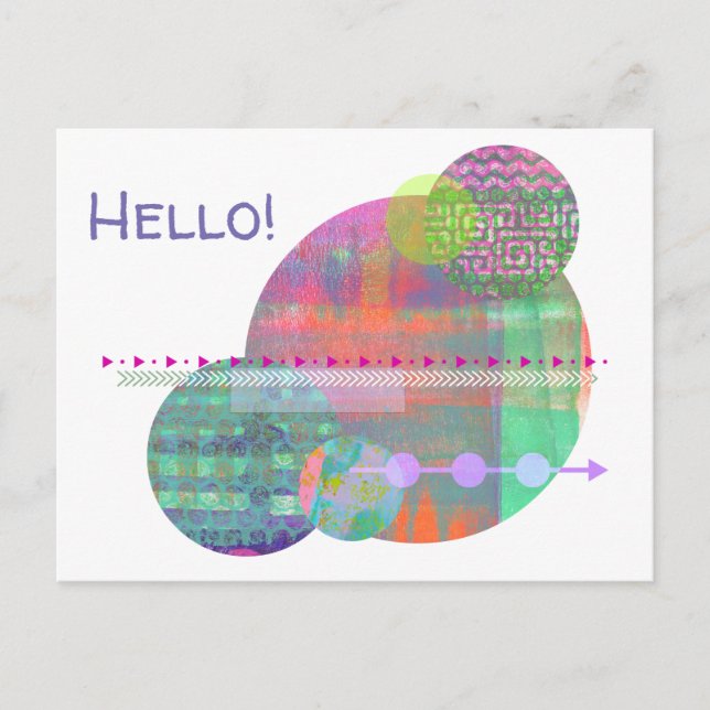 Zeitgenössische geometrische Pastellkreise hallo Postkarte (Vorderseite)