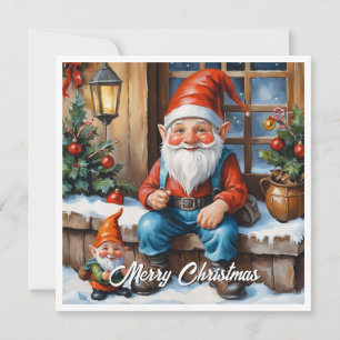 Zeitgenössische Gnome Lustig Trendig Whimsical Fan Feiertagskarte