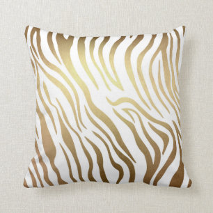 Zeitgenössische goldene weiße Zebra-Safari-Haut Kissen