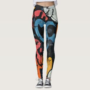 Zeitgenössische Graffiti-Abstraktion in Rosa, Blau Leggings