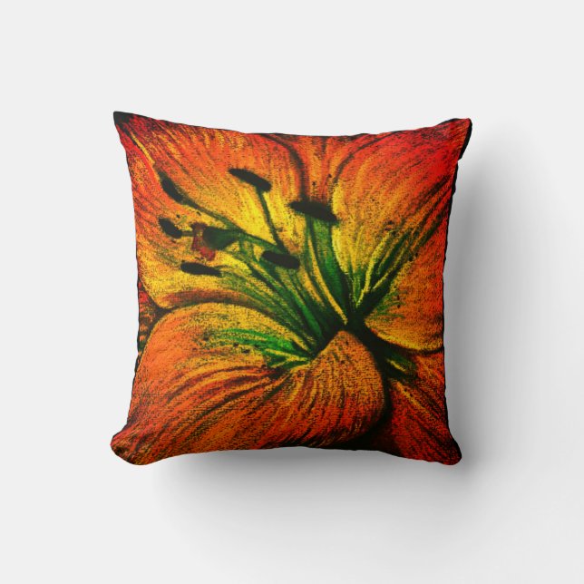 zeitgenössische große, abstrakt-gelb-orange Blume Kissen (Vorderseite)