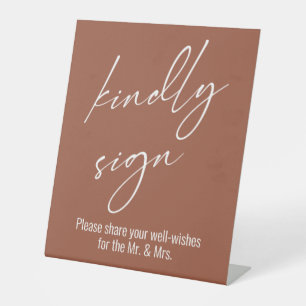 Zeitgenössische Handschrift "Bitte unterschreiben" Sockelschild
