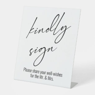 Zeitgenössische Handschrift "Bitte unterschreiben" Sockelschild