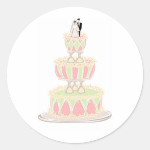 Zeitgenössische Hochzeitstorte mit Weinglas Runder Aufkleber