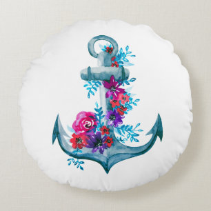 Zeitgenössische Illustration über die Flora und Fa Rundes Kissen