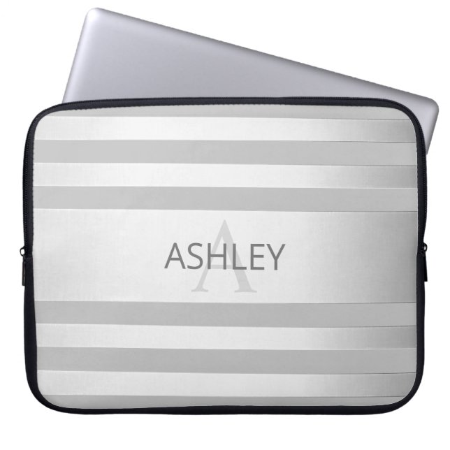 Zeitgenössische Imitate Silver Ombre Streifen & Gr Laptopschutzhülle (Vorderseite)