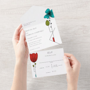 Zeitgenössische Kunst Noveau Florale Hochzeit All In One Einladung