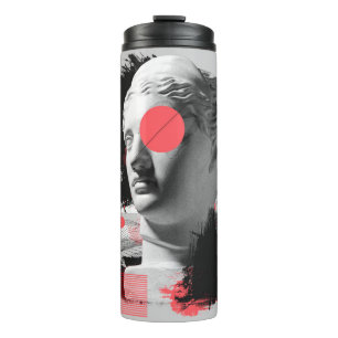 Zeitgenössische Kunstcollage mit antikem Statuenko Thermosbecher
