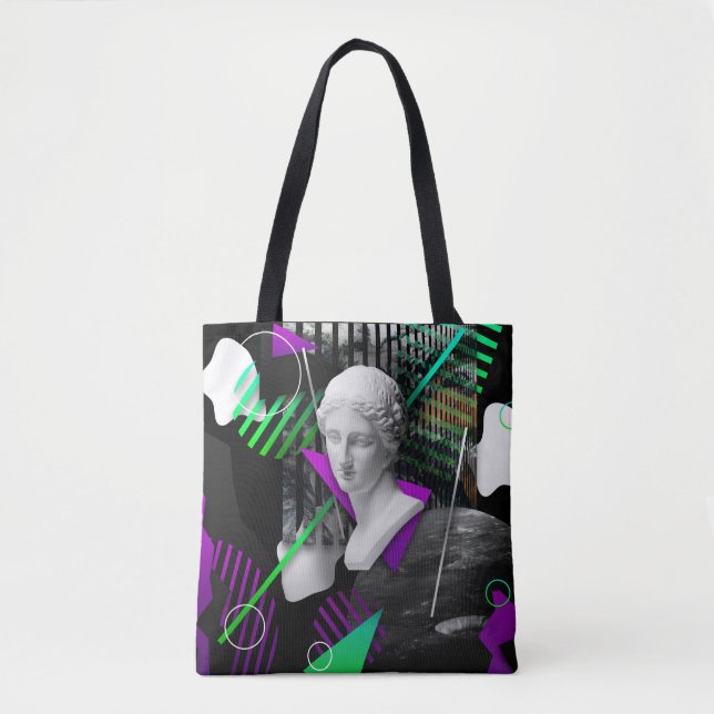 Zeitgenössische Kunstcollage mit Gipskopfstatur  Tasche (Vorderseite)
