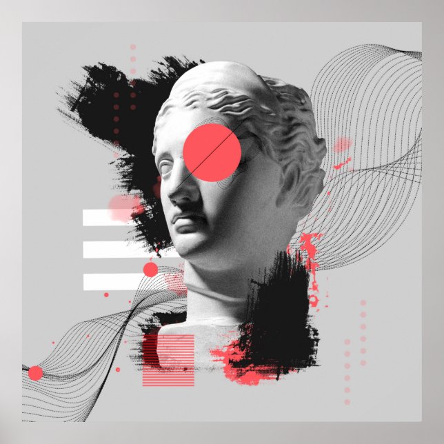 Zeitgenössische Kunstkollektion mit antikem Statue Poster (Vorne)