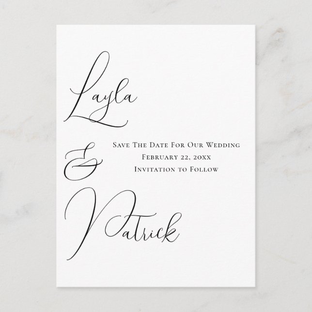 Zeitgenössische Minimalistische Hochzeit speichert Postkarte (Vorderseite)