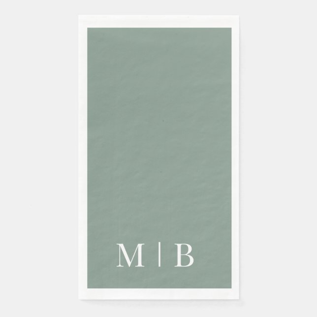 Zeitgenössische Monogram Dark Sage Hochzeit Serviette (Vorderseite)