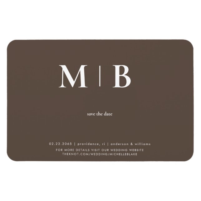 Zeitgenössische Monogramm-Schokolade Save the Date Magnet (Horizontal)