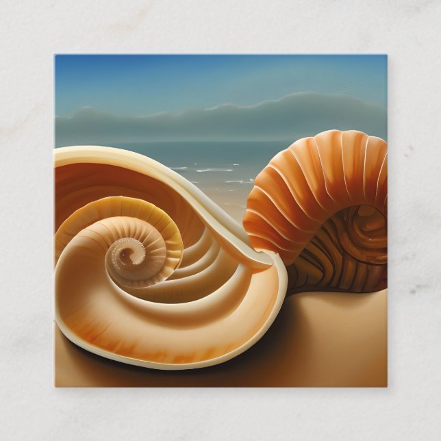 Zeitgenössische Nautilus-Muschel am Sandy Beach Tr Quadratische Visitenkarte (Vorderseite)