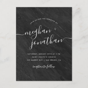 Zeitgenössische Obsidian Black Marble Hochzeit Einladungspostkarte