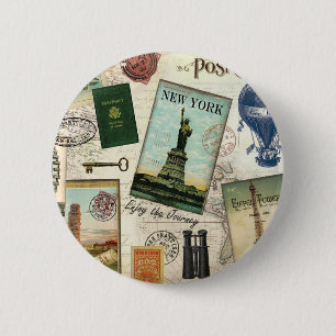 zeitgenössische Reiserollage Button