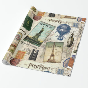 zeitgenössische Reiserollage Geschenkpapier