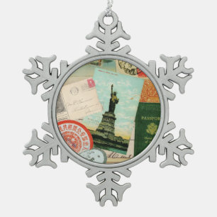 zeitgenössische Reiserollage Schneeflocken Zinn-Ornament