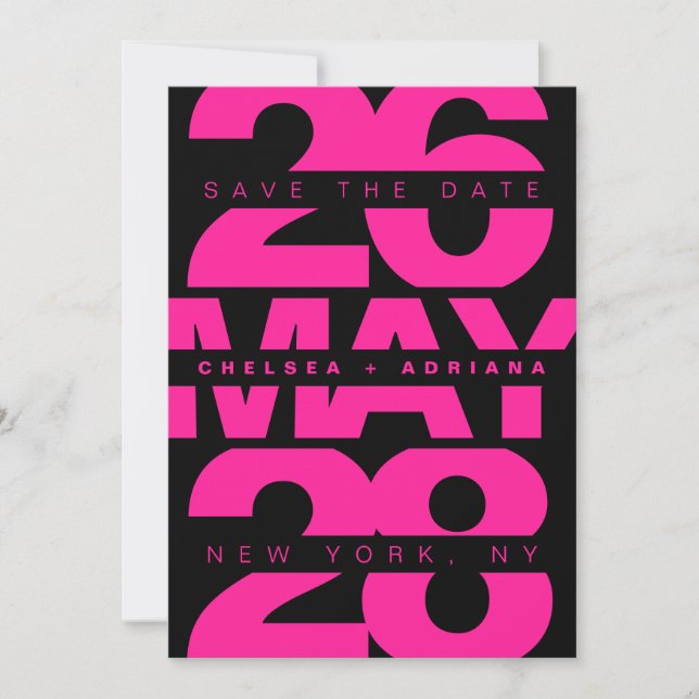 Zeitgenössische Schwarz-Pink-Fett-Typografie-Hochz Save The Date (Vorderseite)