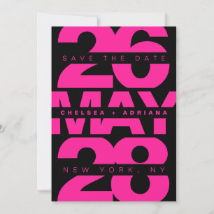 Zeitgenössische Schwarz-Pink-Fett-Typografie-Hochz Save The Date