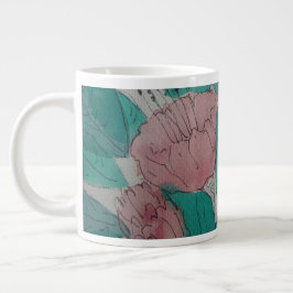 zeitgenössische skizzenhafte rosa Blume und Blätte Jumbo-Tasse