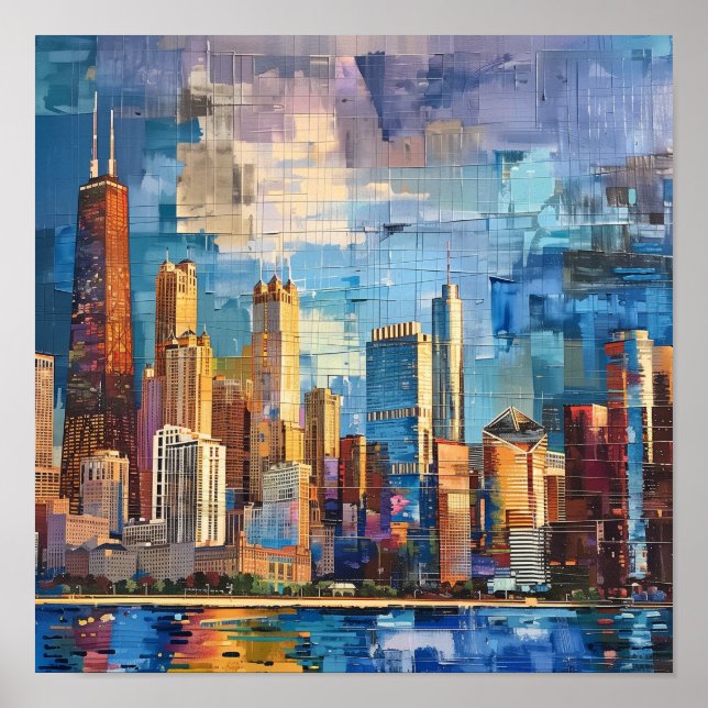 Zeitgenössische Skyline-Printmedien Chicago Poster (Vorne)