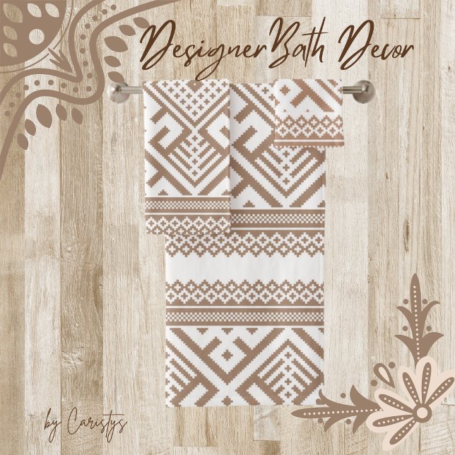 Zeitgenössische Taupe, Linen, braun Gemustert Badhandtuch Set (Von Creator hochgeladen)