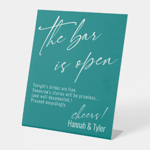 Zeitgenössische Typografie Teal Die Bar ist geöffn Sockelschild