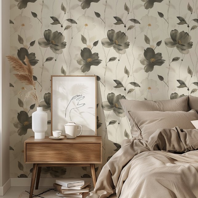 Zeitgenössische Wallpaper floral Charm Black & Bei Tapete (Von Creator hochgeladen)