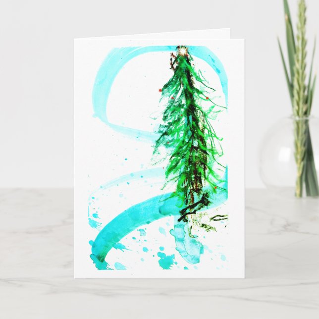 Zeitgenössische Weihnachtsbaum Star Snow Lights Karte (Vorderseite)