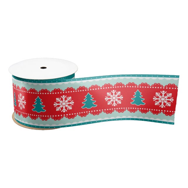 Zeitgenössische Weihnachtsbaumen Snowflakes Muster Satinband (Spule)