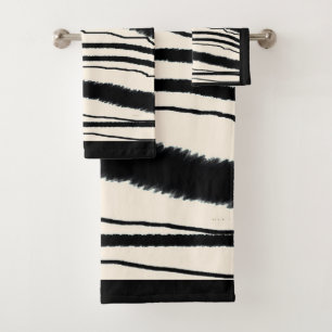 Zeitgenössische Zebra-Print mit schwarzem Rand Badhandtuch Set